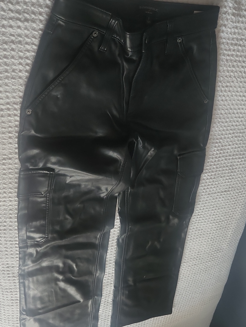 Banana Republic Black Faux Leather Skinny Cargo Jeans - Women